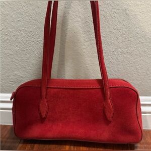 Madewell Top Zip Suede Shoulder Bag in Red